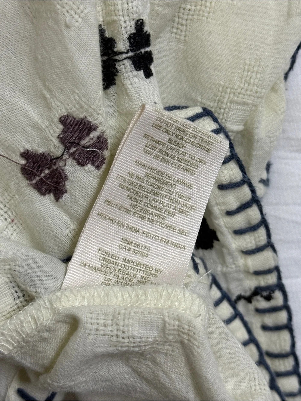 Free People Cream Hooded Embroidered Peasant Tunic with Black Trim